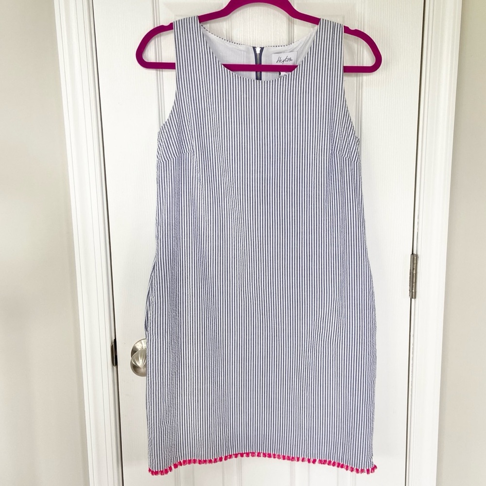 Heyton Dress Blue White Stripe Seersucker Shift Sleeveless Dress Size 2